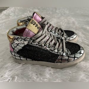 New P448 Queens Mid-Top Sneakers‎ in Croco Leather & Glitter Mesh Shoes 35